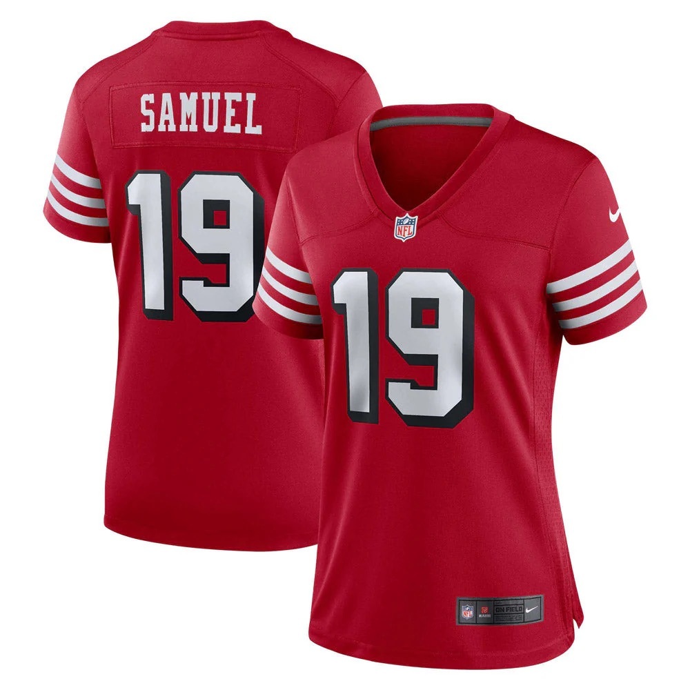 NWT WOMENS DEEBO SAMUEL LARGE SCARLET ALTERNATE GAME JERSEY SHORT SLEEVE